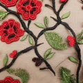 Red Floral Corded on Black Embroidered Tulle Fabric - Rex Fabrics