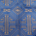 Royal Blue Geometric on Nude Embroidered Tulle Fabric - Rex Fabrics