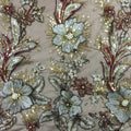 Silver and Burgundy Sequin Beaded Embroidered Tulle Fabric - Rex Fabrics