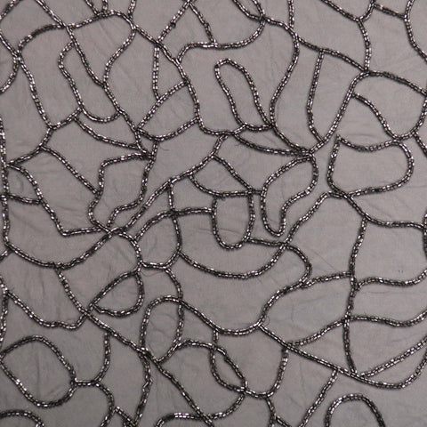 Silver Bugle Beaded Embroidered Tulle Fabric - Rex Fabrics