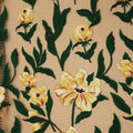 Yellow and Green Leaves Design on Nude Embroidered Tulle Fabric - Rex Fabrics