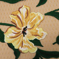 Yellow and Green Leaves Design on Nude Embroidered Tulle Fabric - Rex Fabrics