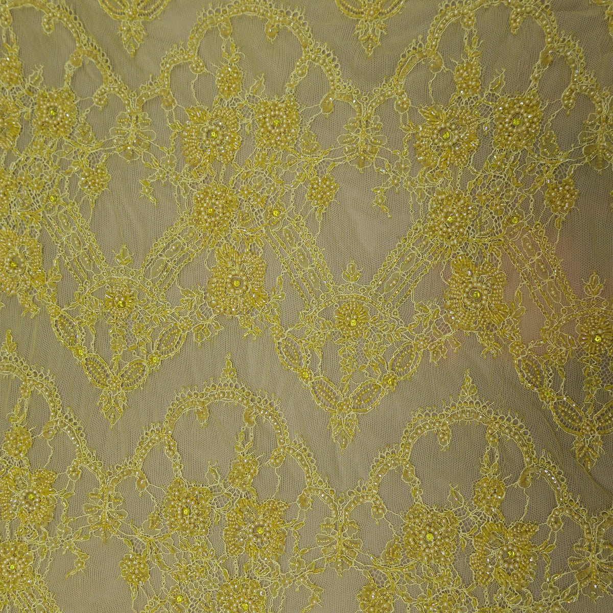 Yellow Floral Beaded Embroidered Lace– Rex Fabrics