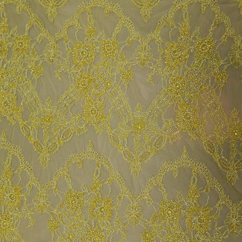 Yellow Floral Beaded Embroidered Lace - Rex Fabrics
