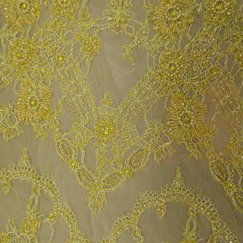 Yellow Floral Beaded Embroidered Lace - Rex Fabrics