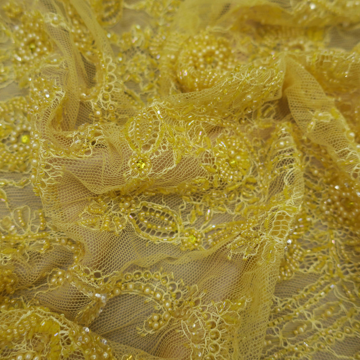 Yellow Ruffle Pattern Lace Yellow Floral Beaded Embroidered Lace– Rex Fabrics