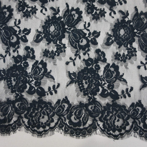 Black Chantilly French Alencon Lace - Rex Fabrics
