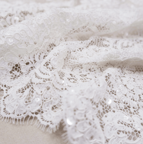 Ivory French Sequin Floral Corded Lace Trim - Rex Fabrics