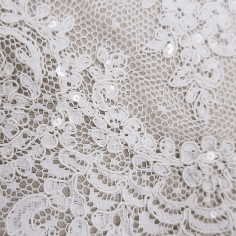 Ivory French Sequin Floral Corded Lace Trim - Rex Fabrics