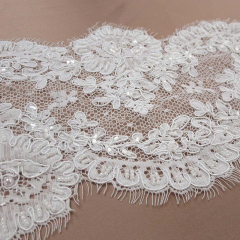White French Corded Beaded Lace Trim - Rex Fabrics