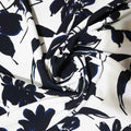 Black and White with Purple Accents Floral Printed Crepe - Rex Fabrics