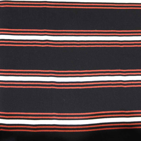 Black with Red and White Striped Printed Crepe - Rex Fabrics
