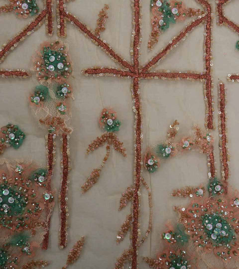Bronze and Orange Abstract Embroidered Tulle Fabric - Rex Fabrics