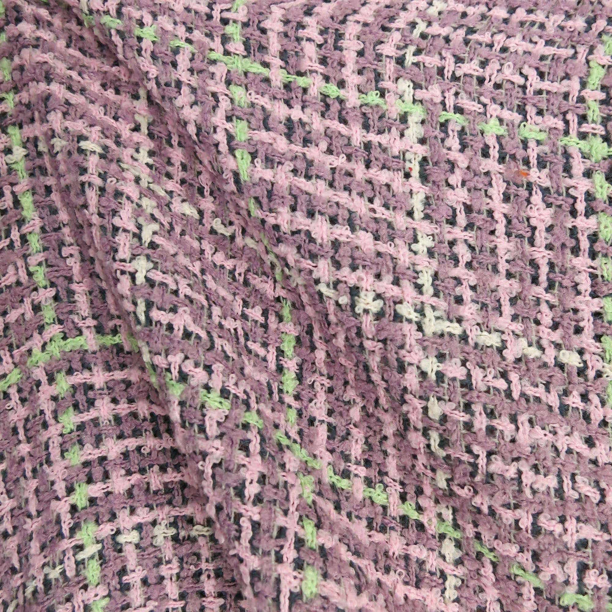 Burnt Purple Pink and Lime Textured Tweed Boucle Fabric