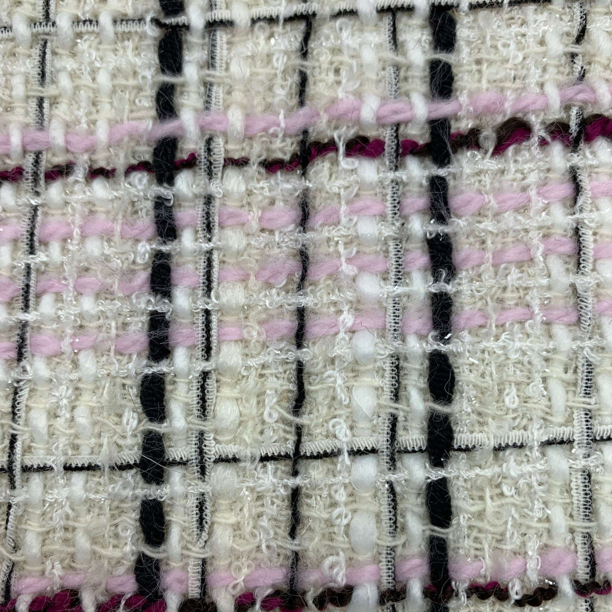 Off-white with Pink Accent Windowpane Tweed/ Boucle Fabric