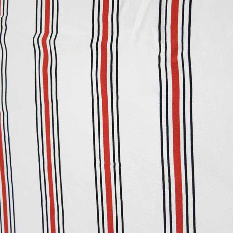White with Black and Red Striped Printed Crepe - Rex Fabrics