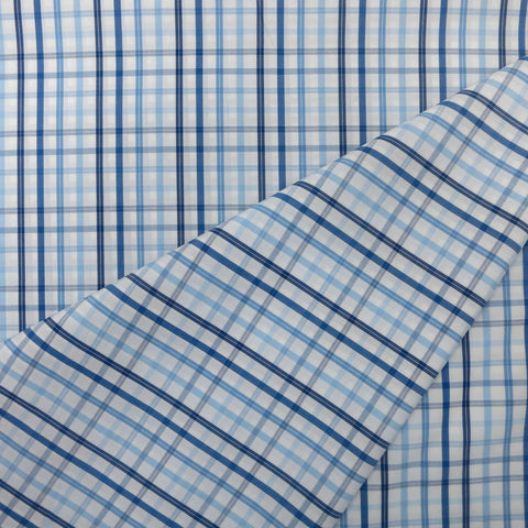 Blue and White Plaid 100% Fine Cotton Fabric - Rex Fabrics