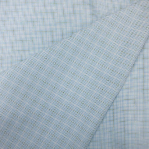 Light Blue, white and Olive Plaid 100% Fine Cotton Fabric - Rex Fabrics