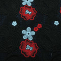 Black Corded with Upsdell Red and Light Blue Floral Design Guipure Lace - Rex Fabrics