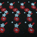 Black Corded with Upsdell Red and Light Blue Floral Design Guipure Lace - Rex Fabrics
