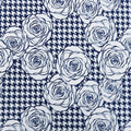 Navy Floral on Houndstooth Printed Polyester Crepe - Rex Fabrics