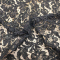 Black Floral Corded Design on Black Tulle Fashion Lace - Rex Fabrics