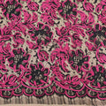 Hot Pink Floral Corded Design on Black Tulle Fashion Lace - Rex Fabrics