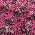 Hot Pink Floral Corded Design on Black Tulle Fashion Lace - Rex Fabrics