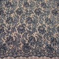 Silver with Black Floral Corded Design on Black Tulle Fashion Lace - Rex Fabrics