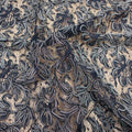 Silver with Black Floral Corded Design on Black Tulle Fashion Lace - Rex Fabrics