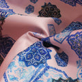Light Pink Background with a Blue Abstract Patterned Printed Silk - Rex Fabrics