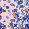 Light Pink Background with a Blue Abstract Patterned Printed Silk - Rex Fabrics